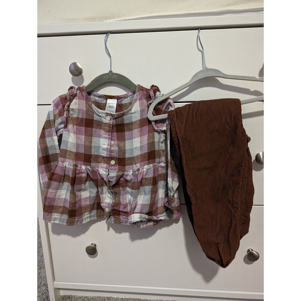Carter's Pink Plaid Shirt and Brown Corduroy Pants size 12-18